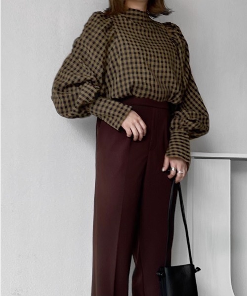 Solace（ソレイス）の「ギンガムチェックパワショルブラウス（シャツ/ブラウス・レディース・ブラウン/マスタード・FREE）」の15枚目の写真