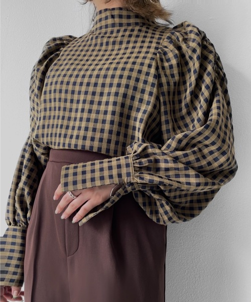 Solace（ソレイス）の「ギンガムチェックパワショルブラウス（シャツ/ブラウス・レディース・ブラウン/マスタード・FREE）」の21枚目の写真