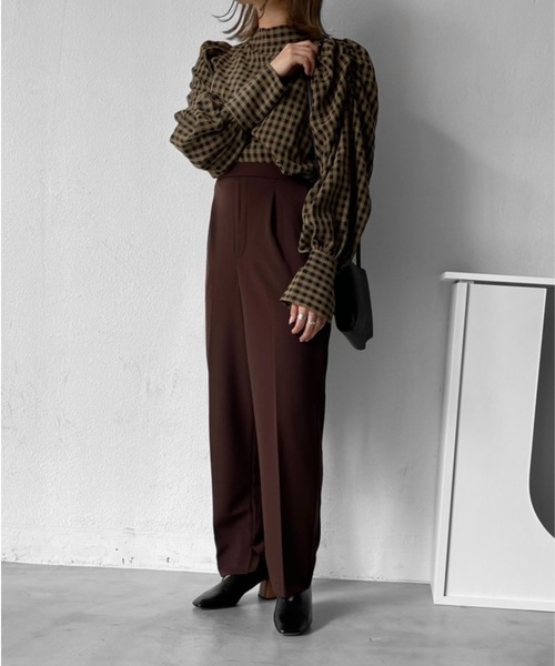 Solace（ソレイス）の「ギンガムチェックパワショルブラウス（シャツ/ブラウス・レディース・ブラウン/マスタード・FREE）」の8枚目の写真