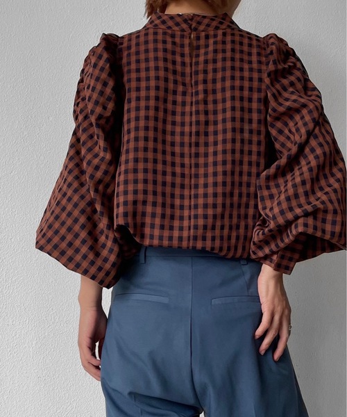 Solace（ソレイス）の「ギンガムチェックパワショルブラウス（シャツ/ブラウス・レディース・ブラウン/マスタード・FREE）」の3枚目の写真