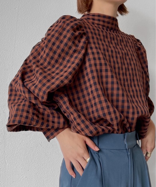 Solace（ソレイス）の「ギンガムチェックパワショルブラウス（シャツ/ブラウス・レディース・ブラウン/マスタード・FREE）」の16枚目の写真
