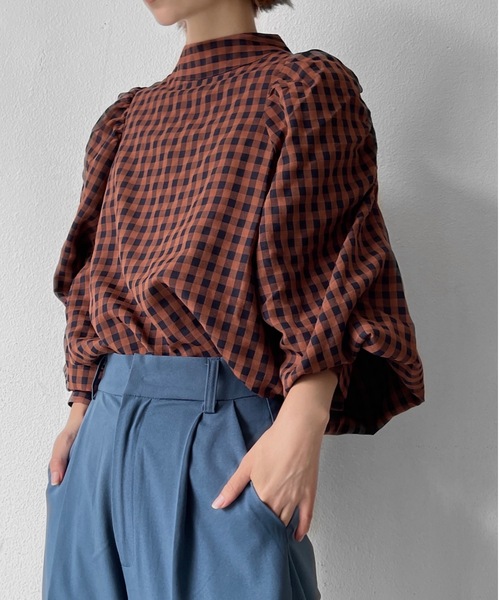 Solace（ソレイス）の「ギンガムチェックパワショルブラウス（シャツ/ブラウス・レディース・ブラウン/マスタード・FREE）」の11枚目の写真