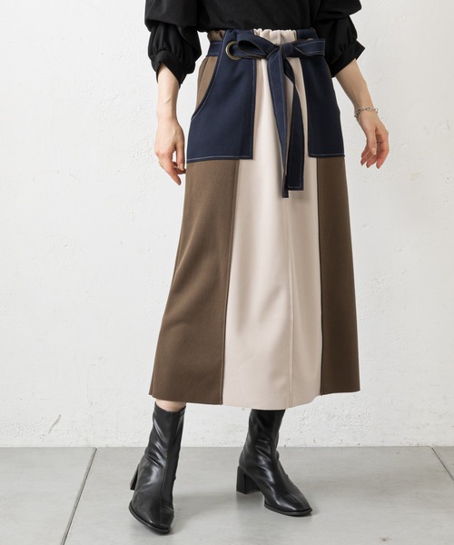 prose verse（プロズヴェール）の「マルチカラー配色ナロースカート（スカート・レディース・モカ/ブラック/カーキ/グリーン・ﾌﾘ-/FREE）」の3枚目の写真