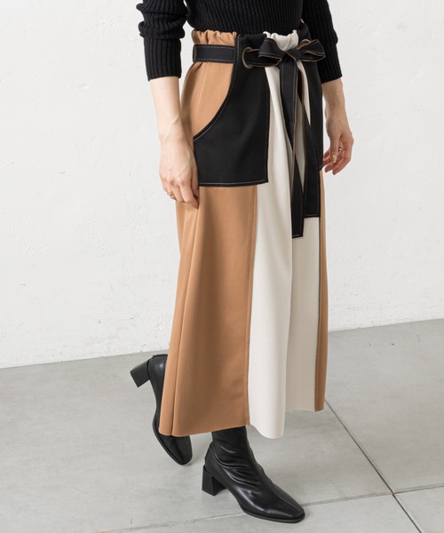 prose verse（プロズヴェール）の「マルチカラー配色ナロースカート（スカート・レディース・モカ/ブラック/カーキ/グリーン・ﾌﾘ-/FREE）」の2枚目の写真