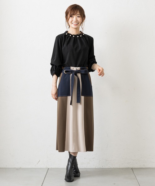 prose verse（プロズヴェール）の「マルチカラー配色ナロースカート（スカート・レディース・モカ/ブラック/カーキ/グリーン・ﾌﾘ-/FREE）」の5枚目の写真