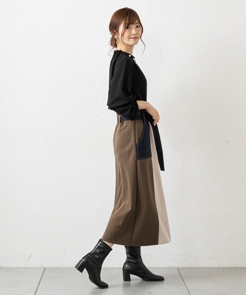 prose verse（プロズヴェール）の「マルチカラー配色ナロースカート（スカート・レディース・モカ/ブラック/カーキ/グリーン・ﾌﾘ-/FREE）」の7枚目の写真