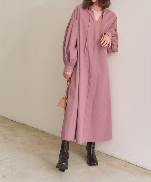 titivate(ティティベイト)の「ボリュームスリーブカフタンシャツワンピース(シャツワンピース・レディース・パープル/ライトベージュ/ブラウン・S/M/L)」の3枚目の写真