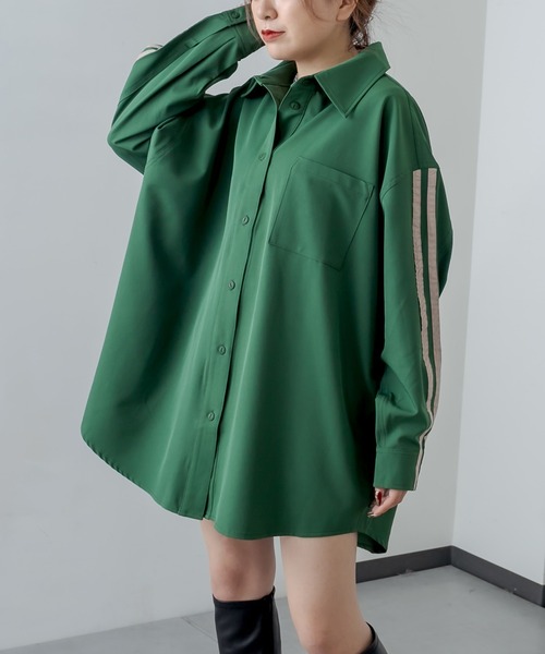 RASVOA(ラスボア)の「2ラインBIGシャツ(シャツ/ブラウス・レディース・グリーン/ブラック・FREE)」の2枚目の写真