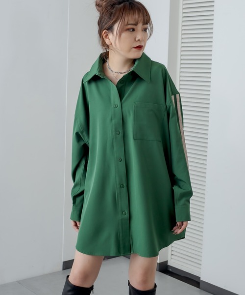 RASVOA(ラスボア)の「2ラインBIGシャツ(シャツ/ブラウス・レディース・グリーン/ブラック・FREE)」の6枚目の写真