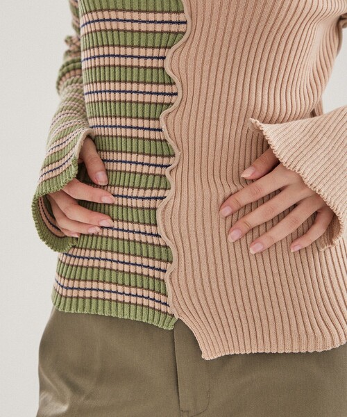 kotohayokozawa（コトハヨコザワ）の「【kotohayokozawa(コトハヨコザワ)】センターカッティングリブニット KT21A-KN05（ニット/セーター・レディース・グリーン/ブルー・FREE）」の11枚目の写真
