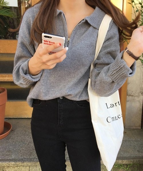 Chaco closet（チャコ クローゼット）の「ハーフジップニット（ニット/セーター・レディース・ネイビー/ブラウン/グレー/アイボリー・FREE）」の3枚目の写真