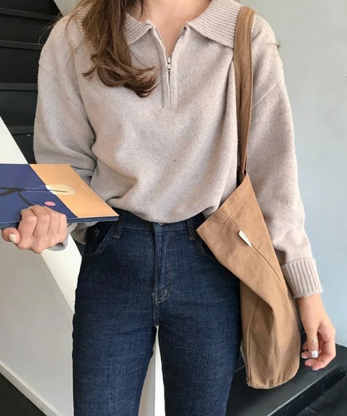 Chaco closet（チャコ クローゼット）の「ハーフジップニット（ニット/セーター・レディース・ネイビー/ブラウン/グレー/アイボリー・FREE）」の6枚目の写真