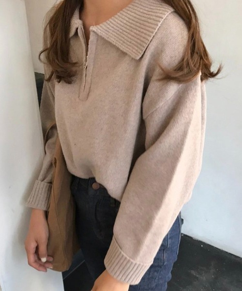 Chaco closet（チャコ クローゼット）の「ハーフジップニット（ニット/セーター・レディース・ネイビー/ブラウン/グレー/アイボリー・FREE）」の5枚目の写真