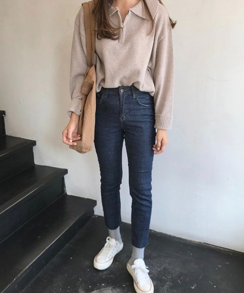 Chaco closet（チャコ クローゼット）の「ハーフジップニット（ニット/セーター・レディース・ネイビー/ブラウン/グレー/アイボリー・FREE）」の7枚目の写真