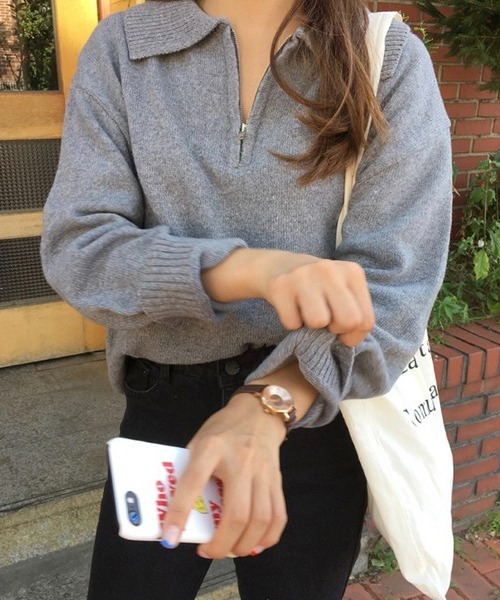 Chaco closet（チャコ クローゼット）の「ハーフジップニット（ニット/セーター・レディース・ネイビー/ブラウン/グレー/アイボリー・FREE）」の8枚目の写真