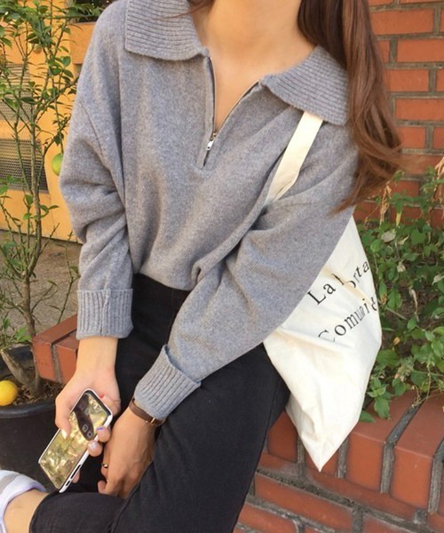 Chaco closet（チャコ クローゼット）の「ハーフジップニット（ニット/セーター・レディース・ネイビー/ブラウン/グレー/アイボリー・FREE）」の9枚目の写真