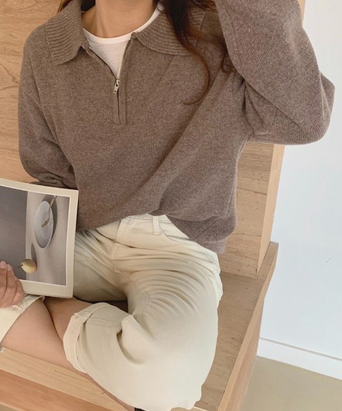 Chaco closet（チャコ クローゼット）の「ハーフジップニット（ニット/セーター・レディース・ネイビー/ブラウン/グレー/アイボリー・FREE）」の11枚目の写真