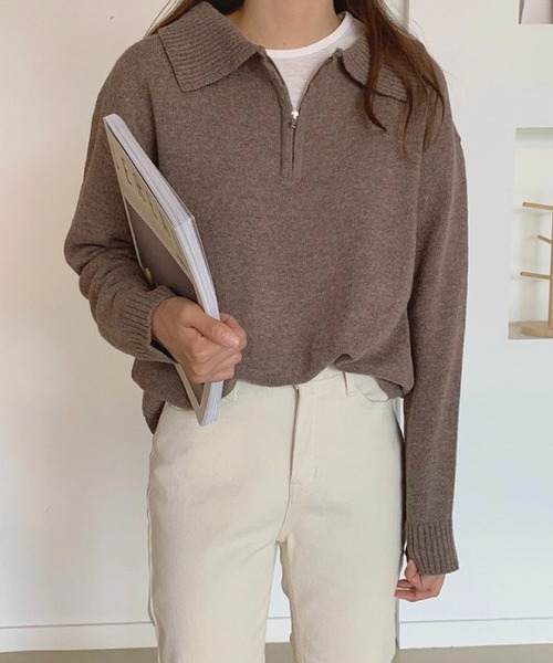 Chaco closet（チャコ クローゼット）の「ハーフジップニット（ニット/セーター・レディース・ネイビー/ブラウン/グレー/アイボリー・FREE）」の12枚目の写真