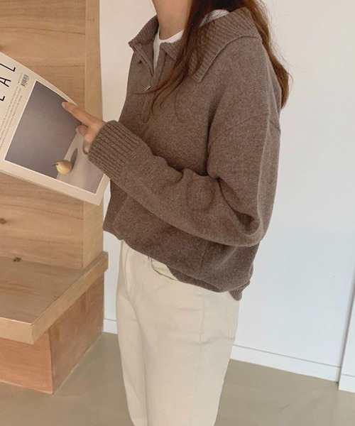 Chaco closet（チャコ クローゼット）の「ハーフジップニット（ニット/セーター・レディース・ネイビー/ブラウン/グレー/アイボリー・FREE）」の13枚目の写真