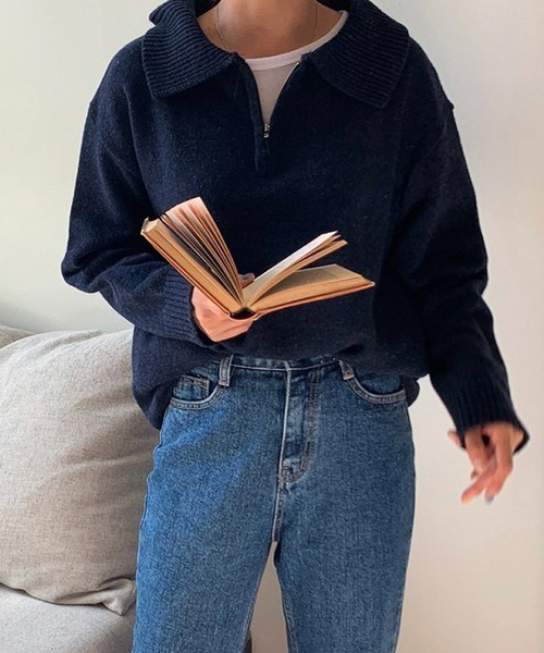 Chaco closet（チャコ クローゼット）の「ハーフジップニット（ニット/セーター・レディース・ネイビー/ブラウン/グレー/アイボリー・FREE）」の15枚目の写真