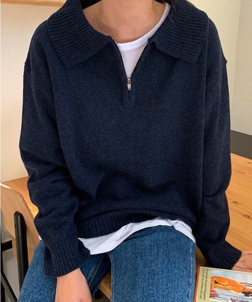 Chaco closet（チャコ クローゼット）の「ハーフジップニット（ニット/セーター・レディース・ネイビー/ブラウン/グレー/アイボリー・FREE）」の14枚目の写真