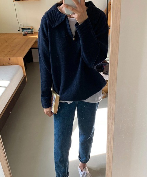 Chaco closet（チャコ クローゼット）の「ハーフジップニット（ニット/セーター・レディース・ネイビー/ブラウン/グレー/アイボリー・FREE）」の16枚目の写真