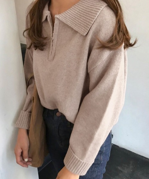 Chaco closet（チャコ クローゼット）の「ハーフジップニット（ニット/セーター・レディース・ネイビー/ブラウン/グレー/アイボリー・FREE）」の19枚目の写真