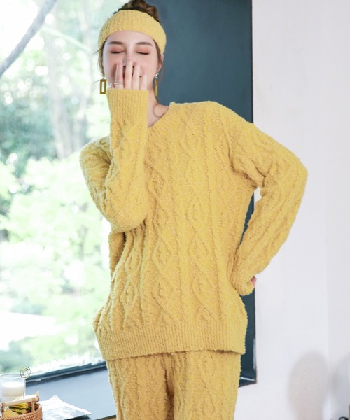【セール】ケーブル編み ポンポンニット ルームウェア（ルームウェア/パジャマ）｜OSYAREVO（オシャレボ）