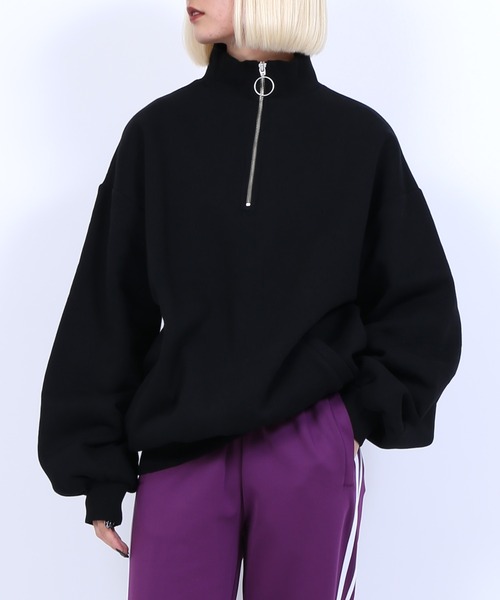 PUNYUS(プニュズ)の「裏起毛ハーフZIPプルオーバー(スウェット・レディース・ホワイト/ブラック/ライトパープル・4/3)」の5枚目の写真