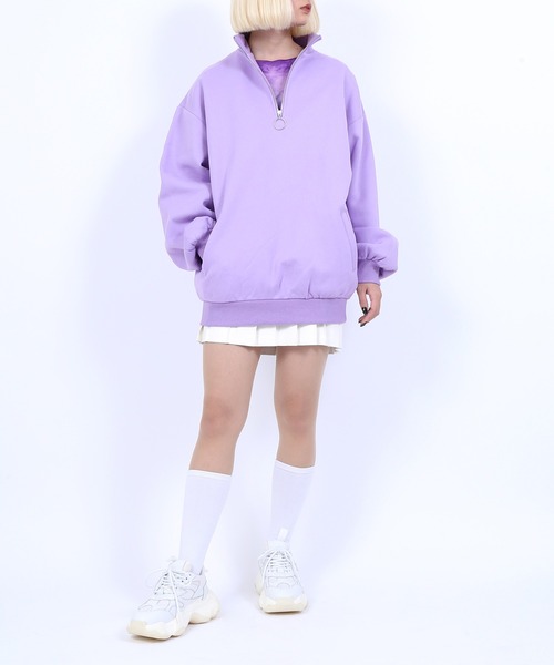 PUNYUS(プニュズ)の「裏起毛ハーフZIPプルオーバー(スウェット・レディース・ホワイト/ブラック/ライトパープル・4/3)」の6枚目の写真
