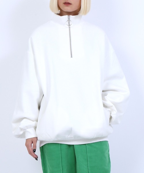 PUNYUS(プニュズ)の「裏起毛ハーフZIPプルオーバー(スウェット・レディース・ホワイト/ブラック/ライトパープル・4/3)」の9枚目の写真