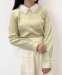 Areeam | つぼみが花咲くレース襟リブトップス(Tシャツ/カットソー)