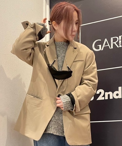 DANKE SCHON（ダンケシェーン）の「DankeSchon/ダンケシェーン/ZIP TAILORED JACKET/ジップテーラードジャケット（テーラードジャケット・レディース・ベージュ/ブラック・MEDIUM/LARGE）」の2枚目の写真