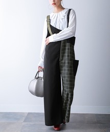 osharewalker | 【廃盤】『チェック柄切替アシメサロペット』(サロペット/オーバーオール)