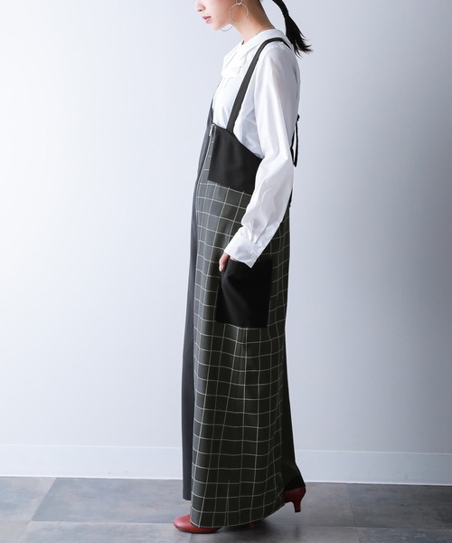 osharewalker（オシャレウォーカー）の「【廃盤】『チェック柄切替アシメサロペット』（サロペット/オーバーオール・レディース・ブラック・1/2）」の6枚目の写真