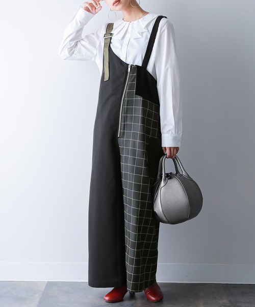 osharewalker（オシャレウォーカー）の「【廃盤】『チェック柄切替アシメサロペット』（サロペット/オーバーオール・レディース・ブラック・1/2）」の9枚目の写真