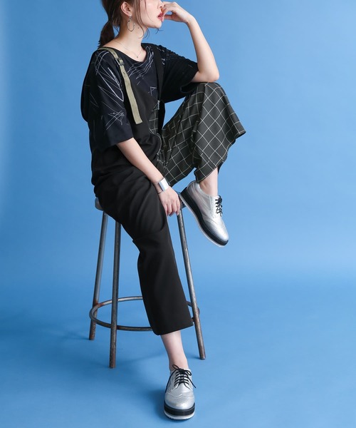 osharewalker（オシャレウォーカー）の「【廃盤】『チェック柄切替アシメサロペット』（サロペット/オーバーオール・レディース・ブラック・1/2）」の11枚目の写真