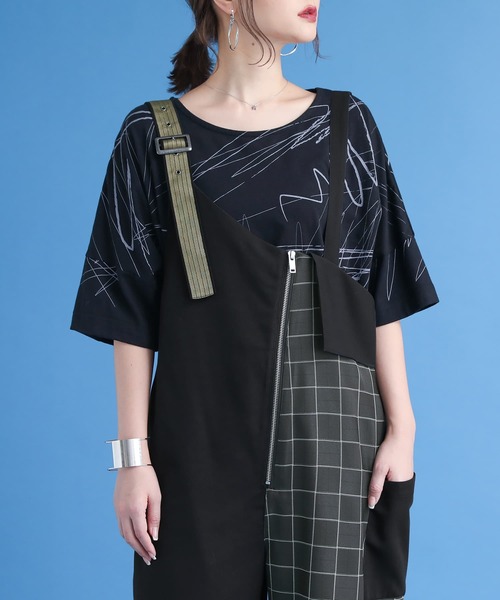 osharewalker（オシャレウォーカー）の「【廃盤】『チェック柄切替アシメサロペット』（サロペット/オーバーオール・レディース・ブラック・1/2）」の15枚目の写真