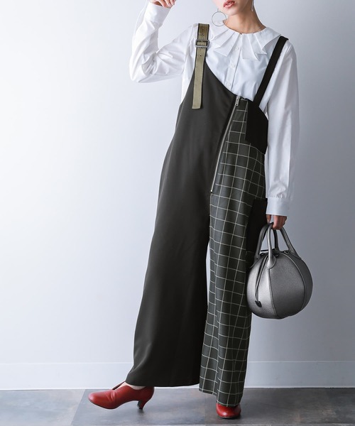 osharewalker（オシャレウォーカー）の「【廃盤】『チェック柄切替アシメサロペット』（サロペット/オーバーオール・レディース・ブラック・1/2）」の8枚目の写真