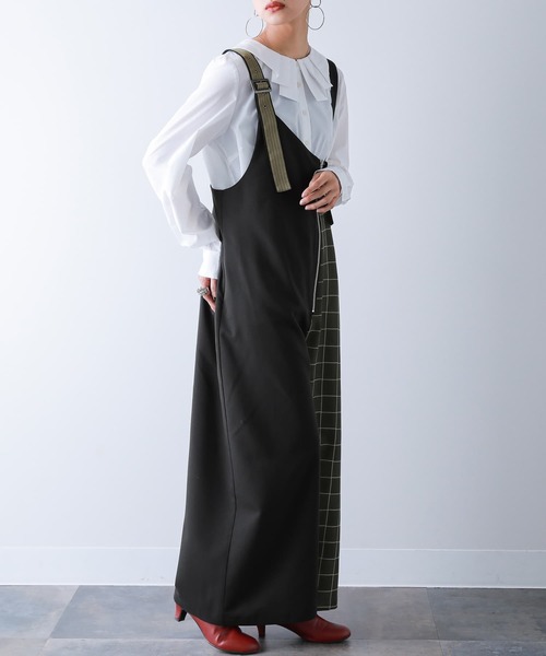 osharewalker（オシャレウォーカー）の「【廃盤】『チェック柄切替アシメサロペット』（サロペット/オーバーオール・レディース・ブラック・1/2）」の5枚目の写真