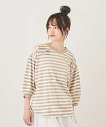CUBE SUGAR | リサイクル天竺ロゴパフスリーブボーダーTシャツ(Tシャツ/カットソー)