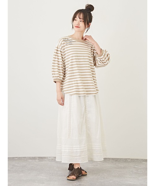 CUBE SUGAR(キューブシュガー)の「リサイクル天竺ロゴパフスリーブボーダーTシャツ(Tシャツ/カットソー・レディース・ベージュ系その他/ブラック×ホワイト/グレー×ホワイト・M)」の21枚目の写真