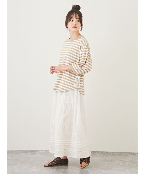 CUBE SUGAR(キューブシュガー)の「リサイクル天竺ロゴパフスリーブボーダーTシャツ(Tシャツ/カットソー・レディース・ベージュ系その他/ブラック×ホワイト/グレー×ホワイト・M)」の20枚目の写真