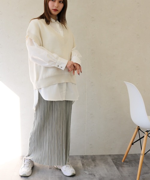 Per sist ence（パーシエンス）の「Per sist ence/パーシエンス　シャイニー  プリーツスカート（スカート・レディース・ブラック/オフホワイト/イエロー/オレンジ/グリーン/グレイッシュベージュ・FREE）」の22枚目の写真
