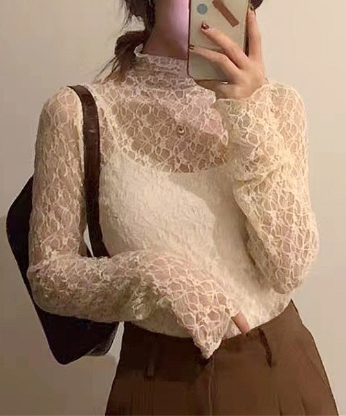 Futier land(フューティアランド)の「ソフトFITレーストップス(Tシャツ/カットソー・レディース・ホワイト/ブラック/ベージュ・FREE)」の3枚目の写真