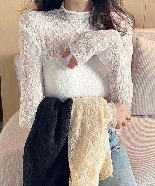 Futier land(フューティアランド)の「ソフトFITレーストップス(Tシャツ/カットソー・レディース・ホワイト/ブラック/ベージュ・FREE)」の12枚目の写真