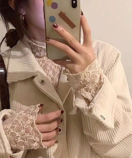 Futier land(フューティアランド)の「ソフトFITレーストップス(Tシャツ/カットソー・レディース・ホワイト/ブラック/ベージュ・FREE)」の4枚目の写真