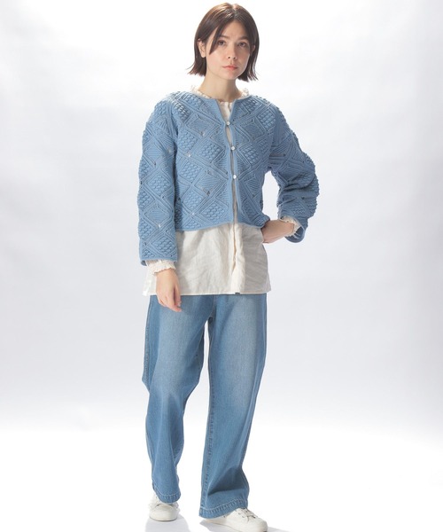 【極美品】 ニコアンド 長袖 幾何学 レース ニット カーディガン 極美品】 ニコアンド 長袖 幾何学 レース ニット カーディガン