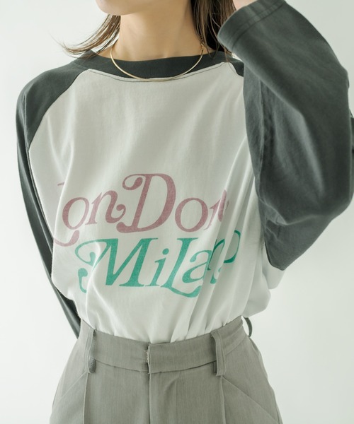 mystic（ミスティック）の「ラグランBIGロングTシャツ（Tシャツ/カットソー・レディース・チャコールグレー/ネイビー・FREE）」の2枚目の写真