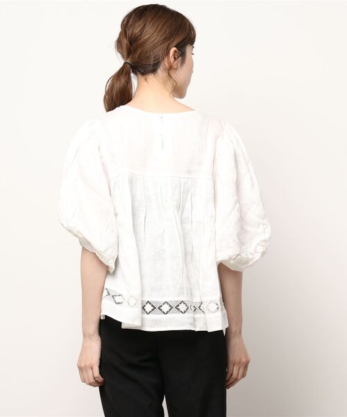 zootie（ズーティー）の「レース切替 バルーンスリーブ リネンブラウス（シャツ/ブラウス・レディース・オフホワイト・M）」の9枚目の写真